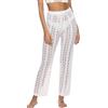 FEOYA Pantaloni Estivi all'Uncinetto da Donna Spiaggia Pantaloni Copricostume Lavorati a Maglia per Trasparente Pantaloni a Rete Svasati Bianco S