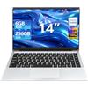 KAQIMOCI Portatile PC 14 Pollici con Gioco Processore N4000 6GB RAM LPDDR4, SSD 256GB, WIN 11 Notebook Ideale Per Lavoro e Studio Apertura e Chiusura a 180° WiFi 2.4/5G USB 3.0 HDMI laptop argento