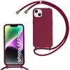 FERLAN Custodia per iPhone 14 Plus Cover con Cordino,Rosso Silicone Antiurto TPU Morbido Case Corda Collana Necklace Regolabile Stylish con Catena Ultra Sottile Cover per iPhone 14 Plus,Rosso