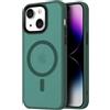 Mixroom - Cover Custodia Bumper Opaco per iPhone 14 Compatibile con MagSafe Accessori Cerchio Magnetico Integrato Retro Semitrasparente Bordo Morbido in TPU Silicone Verde Scuro