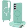 Bigcousin Magnetica Cover con Cordino per Samsung Galaxy S23 Plus,[Compatibile con MagSafe], Cover in Silicone, Regolabile Cordino da Collo Nylon Catena Collana Tracolla,Verde menta
