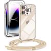 DiDaDi Cover per iPhone 15 Pro Max con Cordino, Trasparente Custodia con Laccio Tracolla Cellulare Girocollo Collana Protettiva per iPhone 15 Plus 6.7, Oro