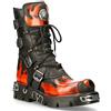 New Rock Stivali New Rock 591-S1 in Pelle Nera con Fiamma Rossa Metallizzata alla Moda Stile Motociclista Punk Gotico 4