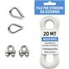 Lemag srl Filo per Stendere Bucato Esterno 20 m - Corda Acciaio Rivestita con 2 Moschettoni e 2 Redance - Robusto, Facile da Installare, Made in Italy - Ideale per Balconi, Terrazzi - Lemag srl