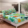 Loussiesd Set di lenzuola con motivo dinosauro per bambini ragazzi e ragazze con stampa di dinosauri cartoni animati lenzuolo con angoli carino motivo animali della giungla set di biancheria da letto di lusso,
