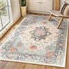 INOVADAY Tappeto 90x150 cm Lavabile in Lavatrice Vintage Antiscivolo Beige/Blu/Arancione