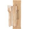 SHOBI Bis Posate di Legno Set Compostabile di coltelli forchette e tovagliolo monouso (Bis Posate - 50 Pezzi)