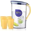 Berglander Brocca d'acqua porta frigorifero con coperchio 2.1L con 4 tazze perfette per preparare tè, succo e bevande fredde, caraffa in fibra di vetro trasparente BPA free