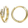 Miore Orecchini a Cerchio da Donna, Coppia di Orecchini Donna, Orecchini in Oro Giallo Massiccio 375 da 9K, Castone con Zircone da 0.17ct, Piercing Orecchio da 13 mm, Creoli con Custodia Portagioie