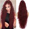 PORSMEER Coda di cavallo da donna con fermaglio, lunga ondulata e riccia, extension per capelli da donna, 70 cm (rosso vinaccia)