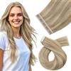 Moresoo Extension Biadesivo Capelli Veri Biondo Dorato con Biondo Medio Remy Lisci Extension Capelli Biadesive Meches 35 cm 10 Pezzi 25g #P16/22