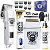 Gentlemen's BARBER SHOP LARGNER Haircuts&Shaves Tagliacapelli Professionale Da Uomo Kit Completo Con Rasoio Elettrico In Ceramica, Lama A T, 11 Guide Di Taglio, Custodia E Cavo USB