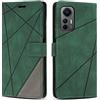 SONWO Cover per Xiaomi Mi 12 Lite 5G Custodia, Flip Caso in PU Pelle Case Cover Premium Portafoglio Custodia per Xiaomi Mi 12 Lite 5G, Supporto Stand, Slot per Schede, Verde