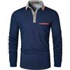 KUNJLELP Slim Fit Polo Uomo Manica Lunga Elegante Maglietta Scollatura Colorblocked Casuale T Shirt Camicia da Affari,A-Blu,L