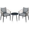 Outsunny Salon de jardin 2 persone 3 pezzi 2 poltrone con cuscini tavolino rotondo piano in vetro temperato corda intrecciata grigio