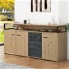 PD1 Credenza Moderna con Tre Ante e Tre Cassetti, Mobile Multifunzione per Cucina e Ufficio, Maniglie in Metallo, 150x35x75,9 cm, Nero Marrone