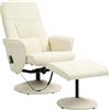 HOMCOM Poltrona massaggiante con poggiapiedi, Sedia ergonomica con 10 punti vibrazione, Ecopelle, 76 x 81 x 105 cm, Bianco crema