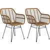 HOMCOM Set di 2 sedie fauteuils con Schienale e braccioli curve, Il rattan PE e Piedi in acciaio, design bohémien, Naturale, Nero| Aosom Italy