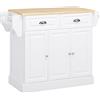HOMCOM Carrello da Cucina su Ruote Isola da Cucina con 2 Cassetti Porta Spezie e Porta asciugamani 110x45x91 cm Bianco