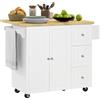HOMCOM Isola da cucina con piano di lavoro ribaltabile 3 cassetti 1 armadio portasciugamani e porta-spezie 111,5 x 75 x 89 cm bianco