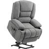 HOMCOM Poltrona sollevabile relax elettrica, funzione massaggio e calore, inclinazione regolabile, poggia piedi, telecomandi, grigio