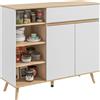 HOMCOM Mobile buffet da stoccaggio cucina stile scandivanve 1 mobile doppio a ante 1 cassetto e 4 nicchie ripiani regolabili bianco