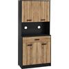 HOMCOM Credenza Cucina in Legno con 2 Armadietti a 2 Ante e Cassetto, 80x40x180 cm, Nero e color Legno | Aosom Italy