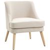 HOMCOM Poltrona Scandinava Poltrona da salotto confortevole Poltrona per camera Gambe in Legno Massello rivestimento Tessuto Lino beige