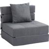 HOMCOM Poltrona da pavimento divano letto convertibile poltrona 1 posto con 1 cuscino removibile, tessuto grigio