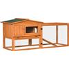 PawHut Coniglioiera per roditori 2 piani vaschetta per deiezioni recinto esterno removibile tetto apribile 156L x 58l x 68H cm legno massello pino