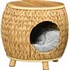 Pawhut Grotta per Gatti in Erba d'Acqua, Cuscino Lavabile, 44 cm x 43 cm x 42 cm, Marrone chiaro+Legno naturale+Grigio