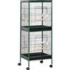 PawHut Grande Voliera per Uccelli su piede doppia con mangiatoie posatoi vassoio rimovibile ruote - Dim. 51,5L x 50l x 140H cm