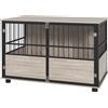 PawHut Gabbia per cane interna, tavolino, 100 x 60 x 68 cm, nido, 3 porte bloccabili, legno nero