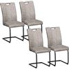 HOMCOM Set di 4 sedie da sala da pranzo rivestimento in microfibra con piedi a slitta in acciaio e maniglia 43 x 58,5 x 96,5 cm grigio