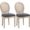 HOMCOM Set di 2 Sedie da Sala da Pranzo - Sedia da Salotto medaglione Stile Luigi XVI - Legno Massello scolpito, patinato