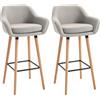 HOMCOM Sgabelli da Bar Design Scandinavo - Set di 2 Sgabelli da Bar Grand Comfort con Poggiapiedi e Braccioli - Legno Massiccio Lino Beige