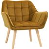 HOMCOM Poltrona Imbottita, Poltrona da Accenti, Design Scandinavo, Velluto, fino a 120 kg, Gambe in legno di Gomma, Giallo