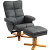 HOMCOM Poltrona relax con pouf, Schienale inclinabile fino a 145°, Girevole a 360°, Similpelle, Grigio scuro