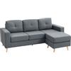 HOMCOM Divano diritto 3 posti e pouf trasformabile con braccioli design scandinavo 193 x 136 x 85 cm grigio antracite