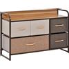 HOMCOM Cassettiera Mobile da Rangement 5 cassetti in Tessuto 87,5 x 29 x 58 cm Marrone e Beige