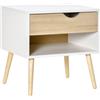 HOMCOM Comodino, tavolino da notte, con cassetto, design moderno, gambe in legno massiccio, 50 x 39 x 51 cm, bianco e legno naturale