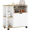 HOMCOM Carrello da Cucina con Spazio di Stoccaggio, Mobile, Ripiani Regolabili, per Cucina, Soggiorno, Sala da Pranzo, Bianco