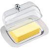 Zosenyer Burriera in Acciaio Inox, Burriera Contenitore 19x12x7 cm con Trasparente Coperchio e Manico, Capacità per 250 g di Burro, Porta Burro da Frigorifero per Conservare Formaggi, Torte, Dessert