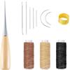 SYHSYC 12 Pezzi Kit Ago in Pelle, Set di Kit Pelle Attrezzi Cuoio Compreso Aghi Curvi con Punteruolo di Cucitura, Ditale e Filo Cerato Per Lavorzione Pelle Borse Tappetti Vestiti Cucire E Riparare