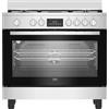 Beko Cucina a Gas 90x60 cm, BGM11226EX, Serie bPRO 500 Forno Multifunzione 111L, Piano Cottura 5 Fuochi con Tripla Corona, Griglie in Ghisa, Touch Control, Inox/Nero, Classe A+