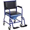HomCom Sedia a Rotelle Bagno con Vaso Rimovibile in Tubi di Ferro e PVC, Nero e blu, 83x53x85cm|Aosom