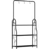 Outsunny Portapiante a 3 Livelli con Barra Appendiabiti e Ganci, Scaffale in Metallo per Fiori e Vasi, per Interno ed Esterno, Balcone, Soggiorno, Camera da Letto, Nero | Aosom Italy