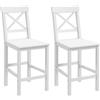 HOMCOM Set di 2 sgabelli da bar, stile rustico da casa di mare in legno altezza 60 cm con poggiapiedi, bianco