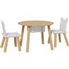 AIYAPLAY Set con Tavolo e 2 Sedie per Bambini con Schienale a Orsetto, Tavolino con Vano Contenitore, Bianco e Legno | Aosom Italy