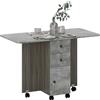 HOMCOM Tavolo Pieghevole con 2 Cassetti e Armadietto, 6 Rotelle e Freni, 120x60x76.5 cm, Grigio Legno e Roccia | Aosom Italy